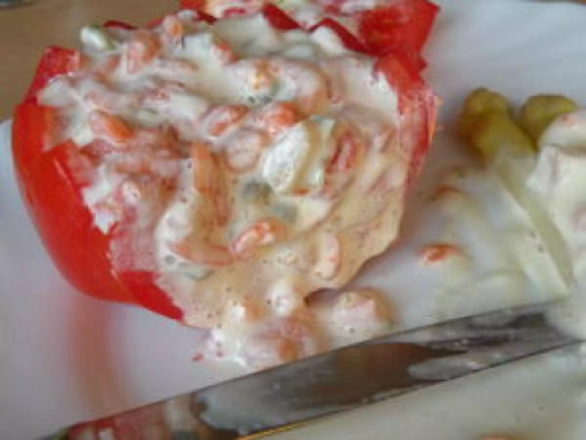 Tomate farcie à la macédoine de légumes et aux crevettes - photo 2