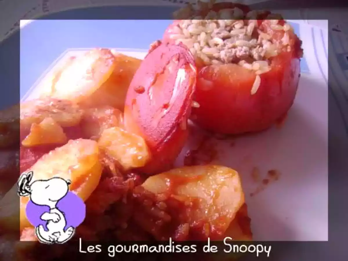 Tomate farcies et ses petites pommes de terre rissolées