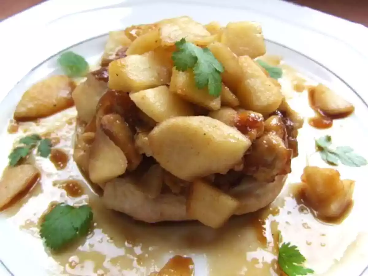 Tournedos de dinde aux pommes et oignons confit
