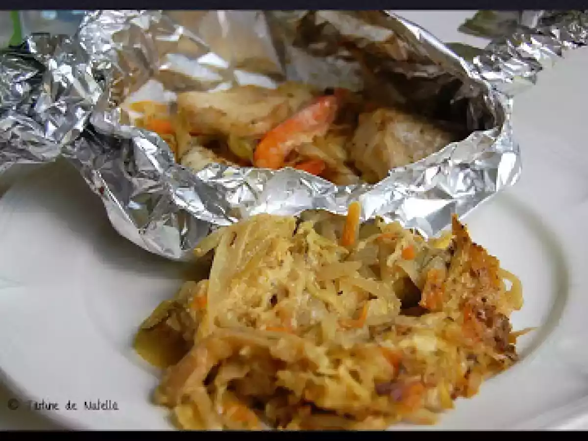 Trilogie de poissons en papillote et sa julienne de légumes gratinée