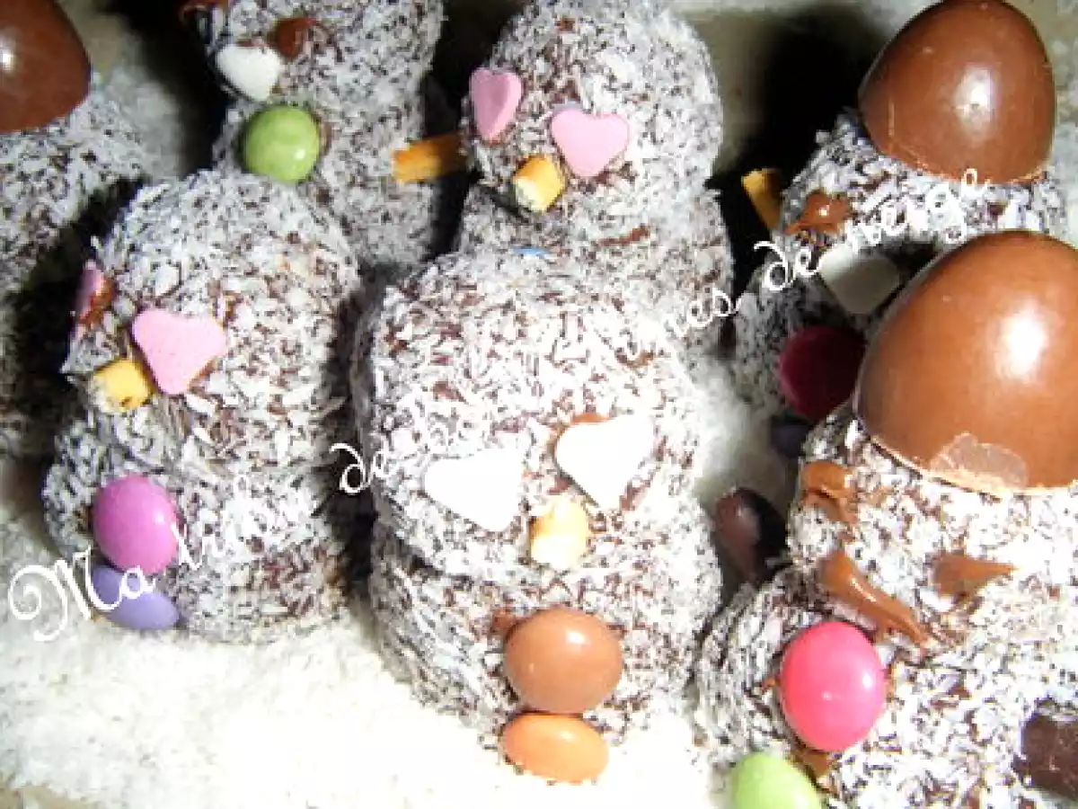 Truffes chocolat noir, noix de coco ou Ma petite tribu de bonhommes de neige!! - photo 3