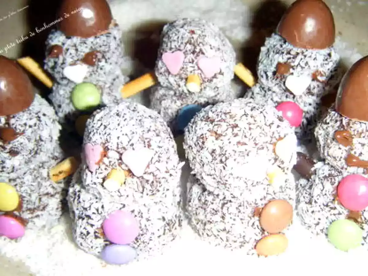 Truffes chocolat noir, noix de coco ou Ma petite tribu de bonhommes de neige!! - photo 4