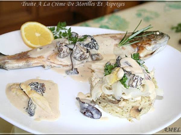 TRUITE A LA CREME DE MORILLES ET ASPERGES