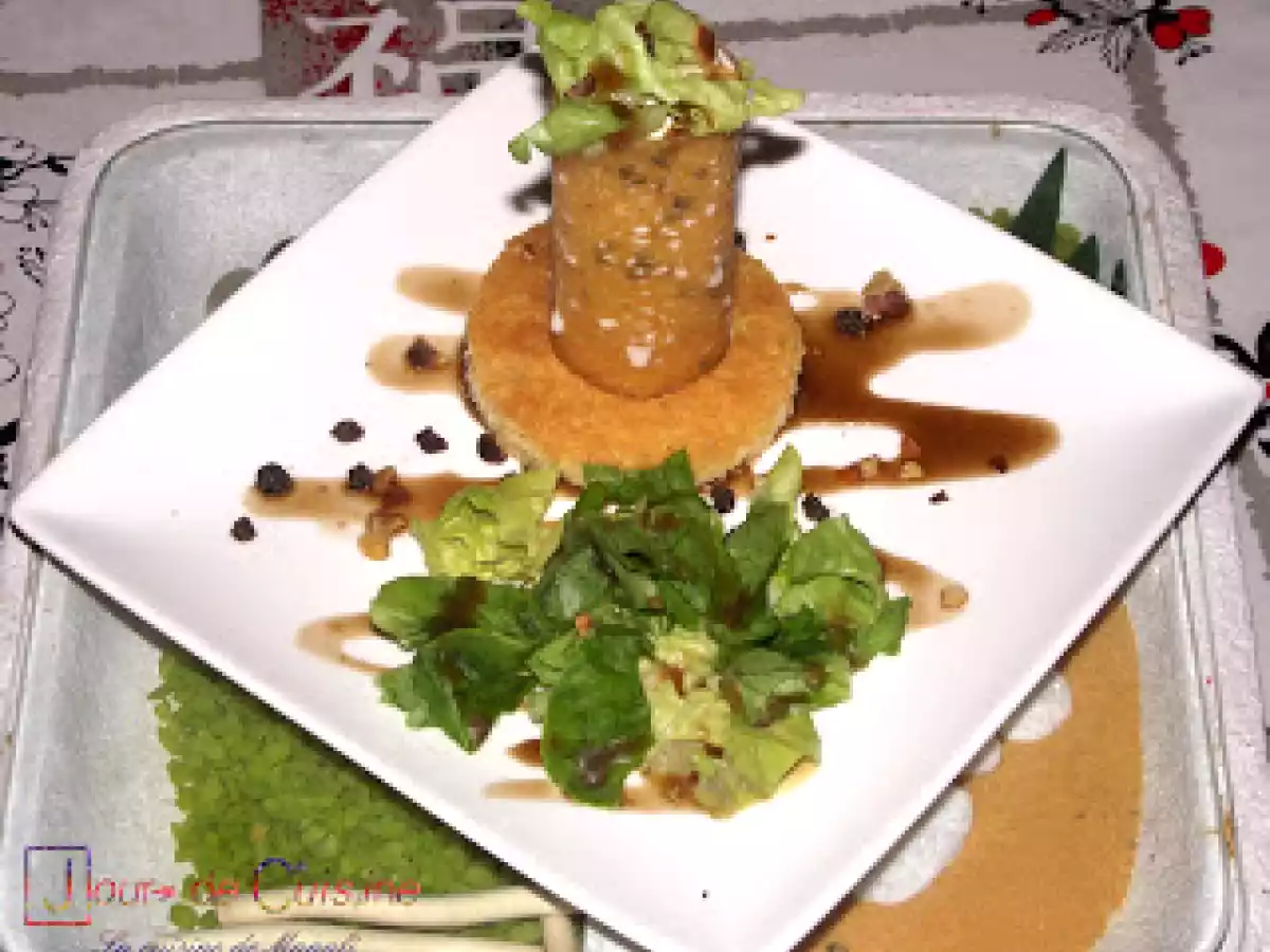 Tuile au thym, chèvre et biscuit madeleine à l'huile d'olive.