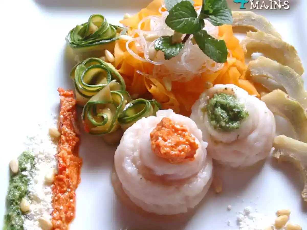 Turbans de sole, tagliatelles de légumes et duo de pesto - photo 3