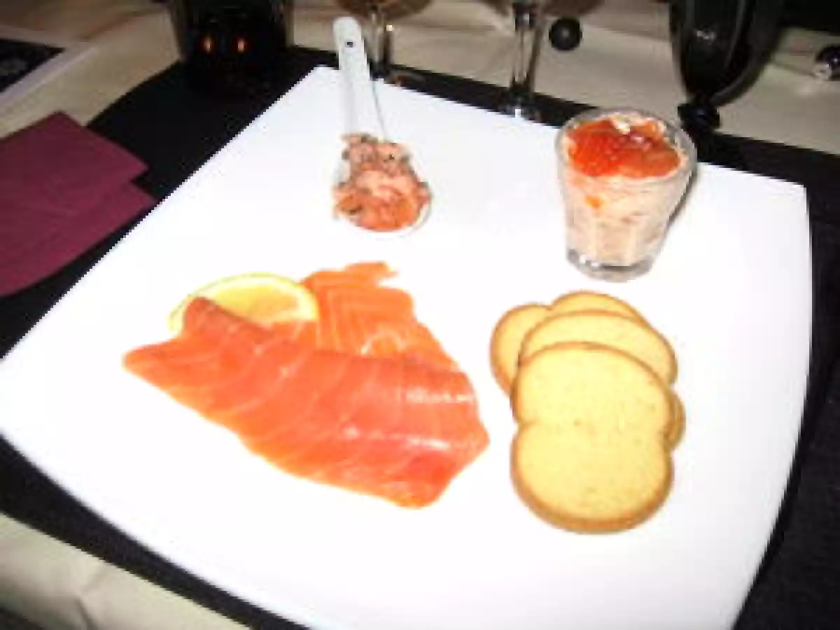 Variations autour du saumon : Rillettes, tartare et saumon fumé