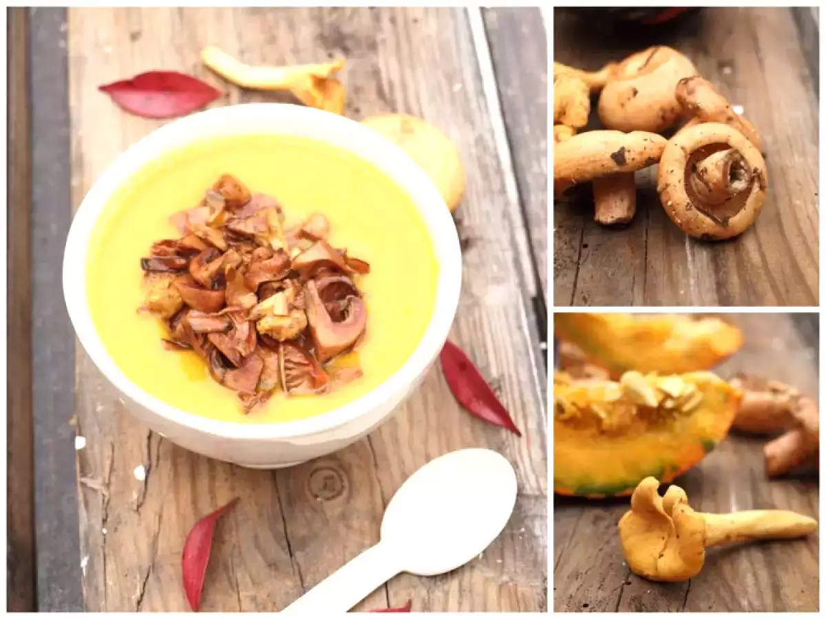 Velouté de courge et potimarron aux champignons des bois et compote de figues au quinoa - photo 2