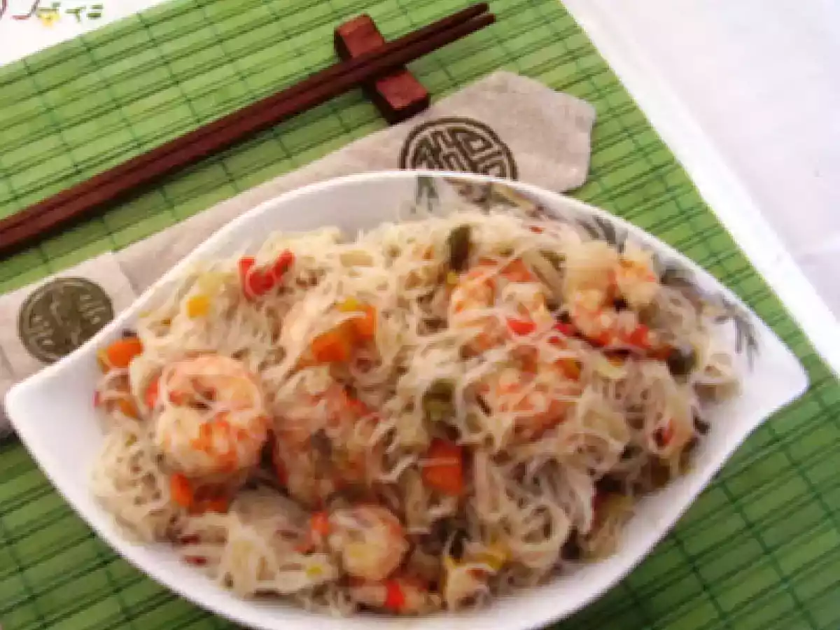 Vermicelles de riz aux crevettes roses