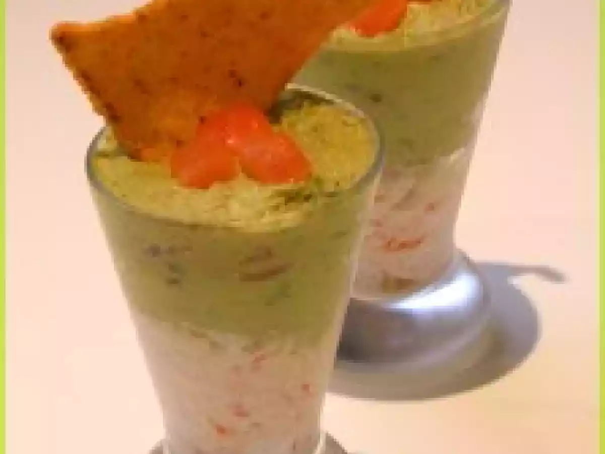 Verrine avocat, saumon & crabe