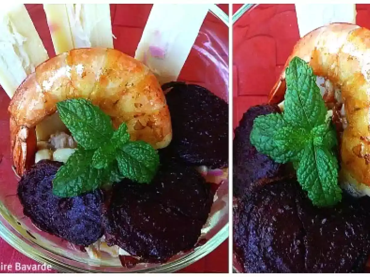 Verrine de coeurs de palmiers au crabe et chips de betterave