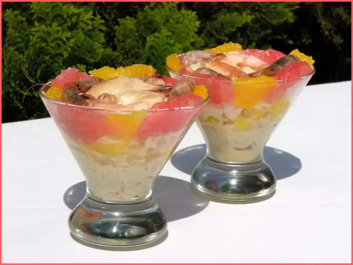 Verrine de Crabe et de Crevettes au Pamplemousse, à l'Orange et à l'Ananas