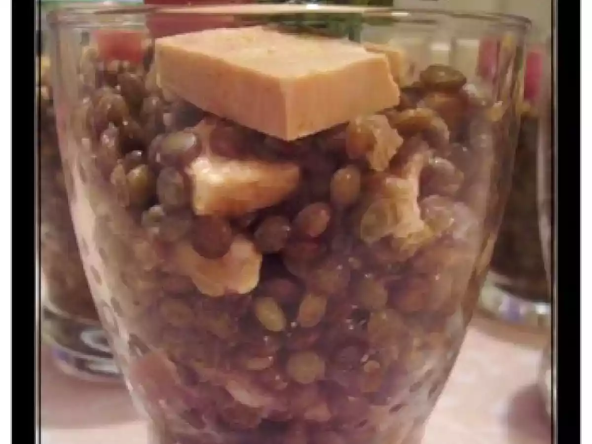 VERRINE de LENTILLES au FOIE GRAS et au JAMBON CRU