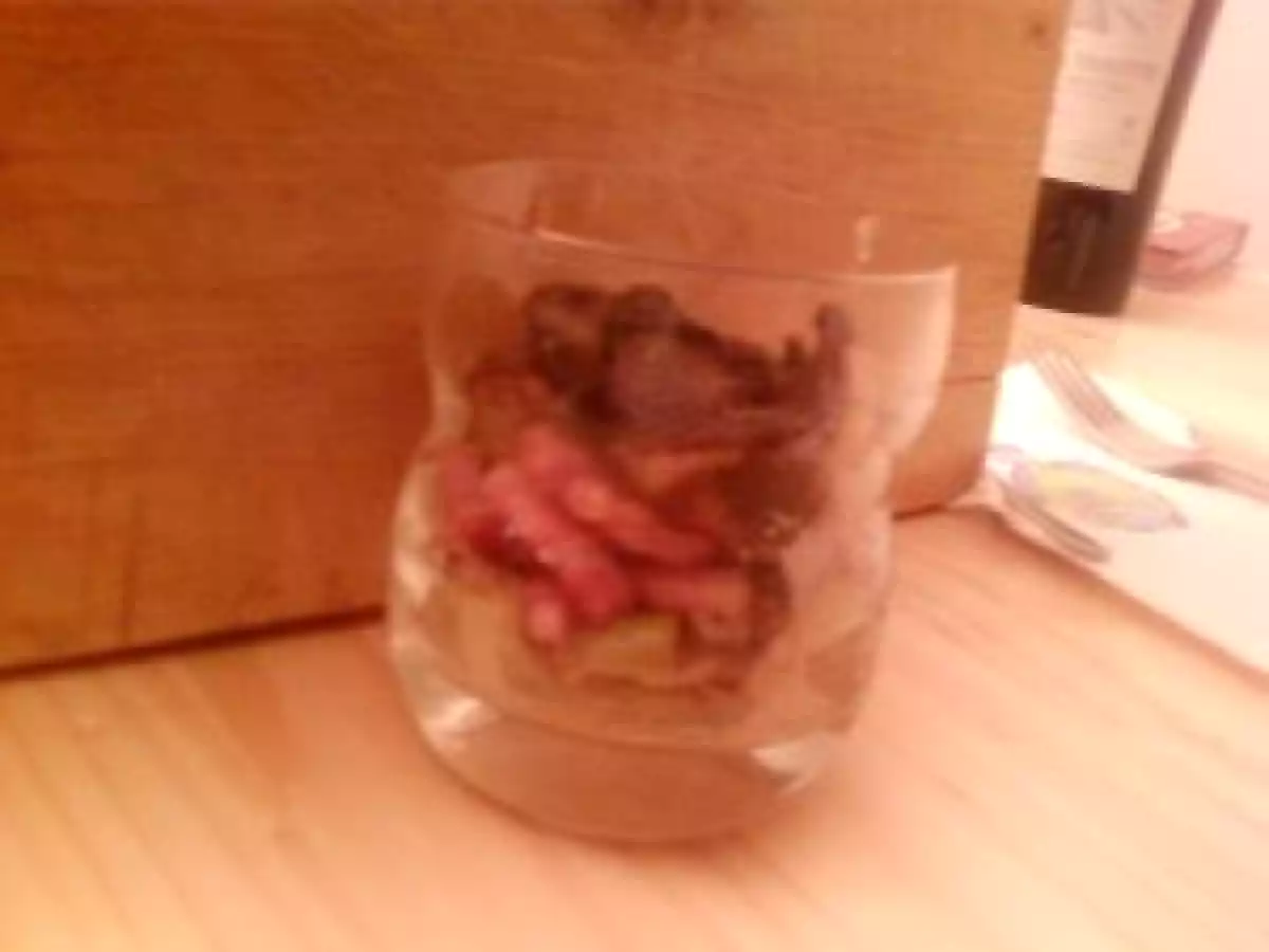 Verrine fondue de poireaux - lardons - champignons