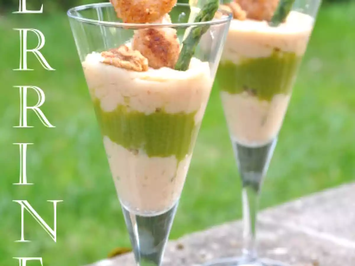 Verrine printanière de légumes et sa brochette croustillante de Saint Jacques