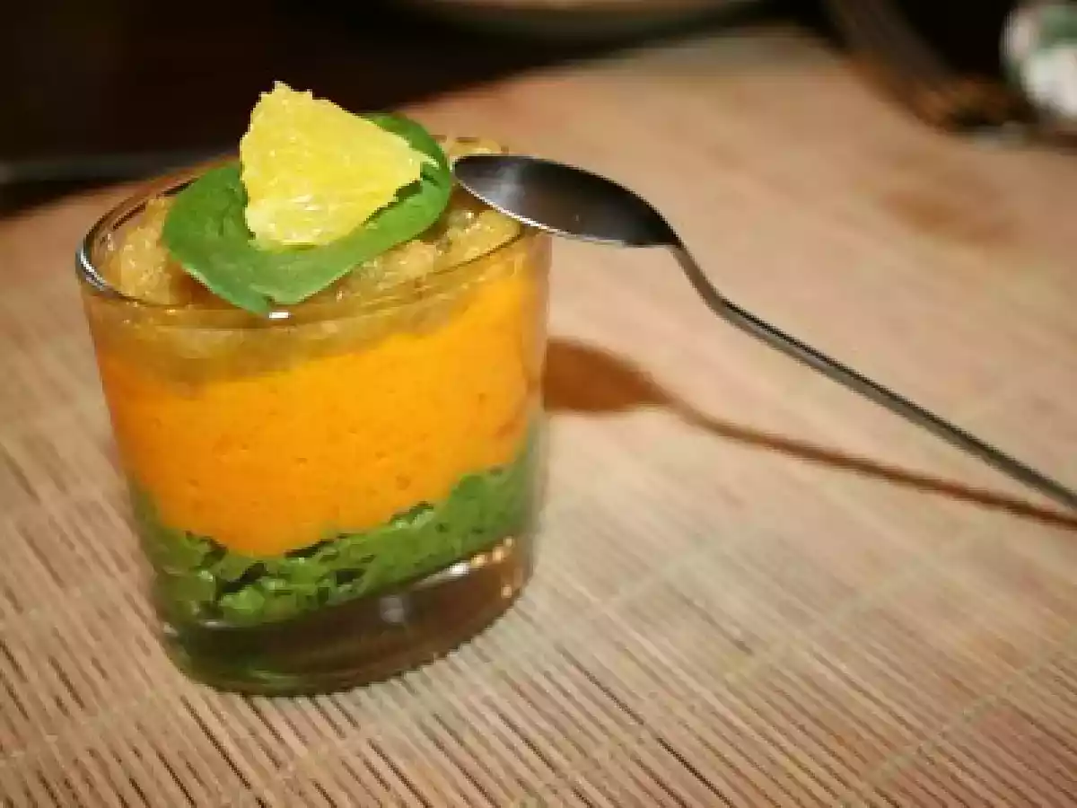 Verrines aux carottes, pesto et endives caramélisées