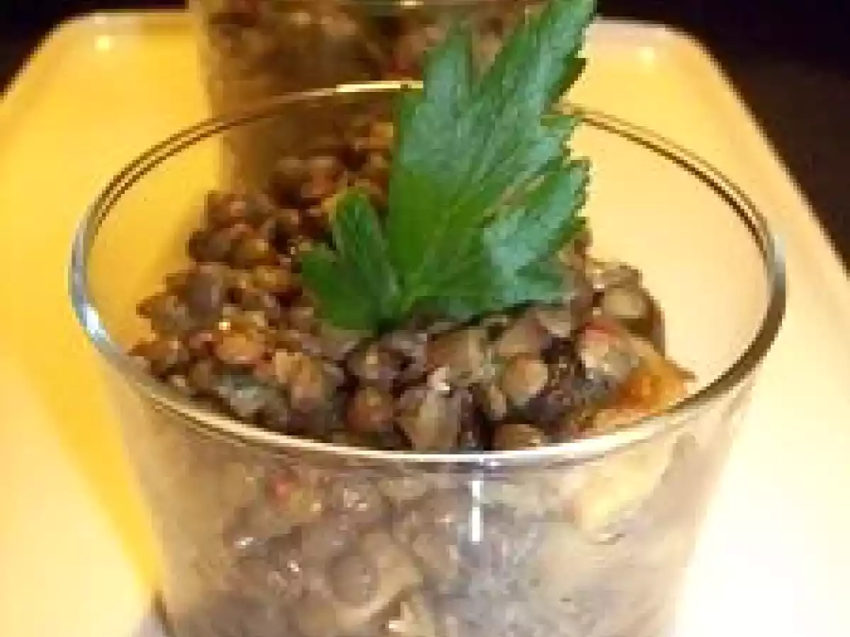 Verrines de lentilles et champignons en vinaigrette