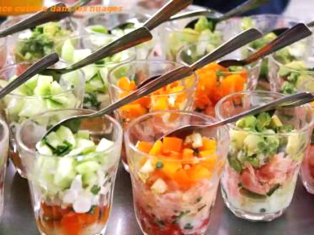 Verrines de saumon et cabillaud crus