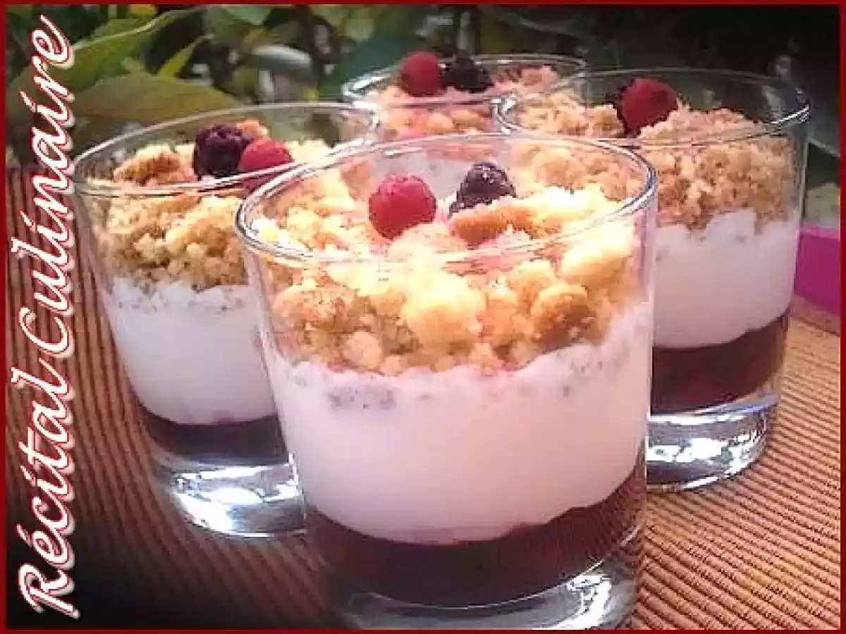 Verrines, mousse au chocolat blanc et croquant aux amandes