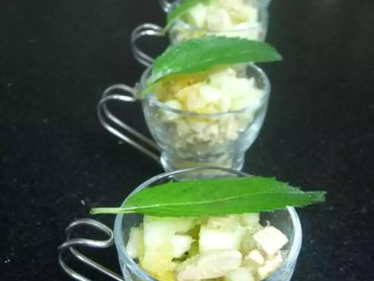 Verrines pommes vertes foie gras gelée Monbazillac abricot secs - photo 2