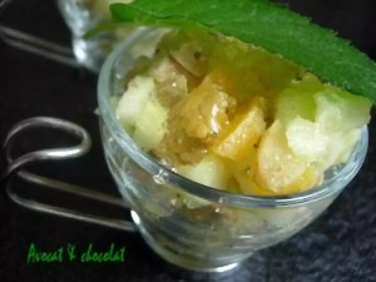 Verrines pommes vertes foie gras gelée Monbazillac abricot secs - photo 3