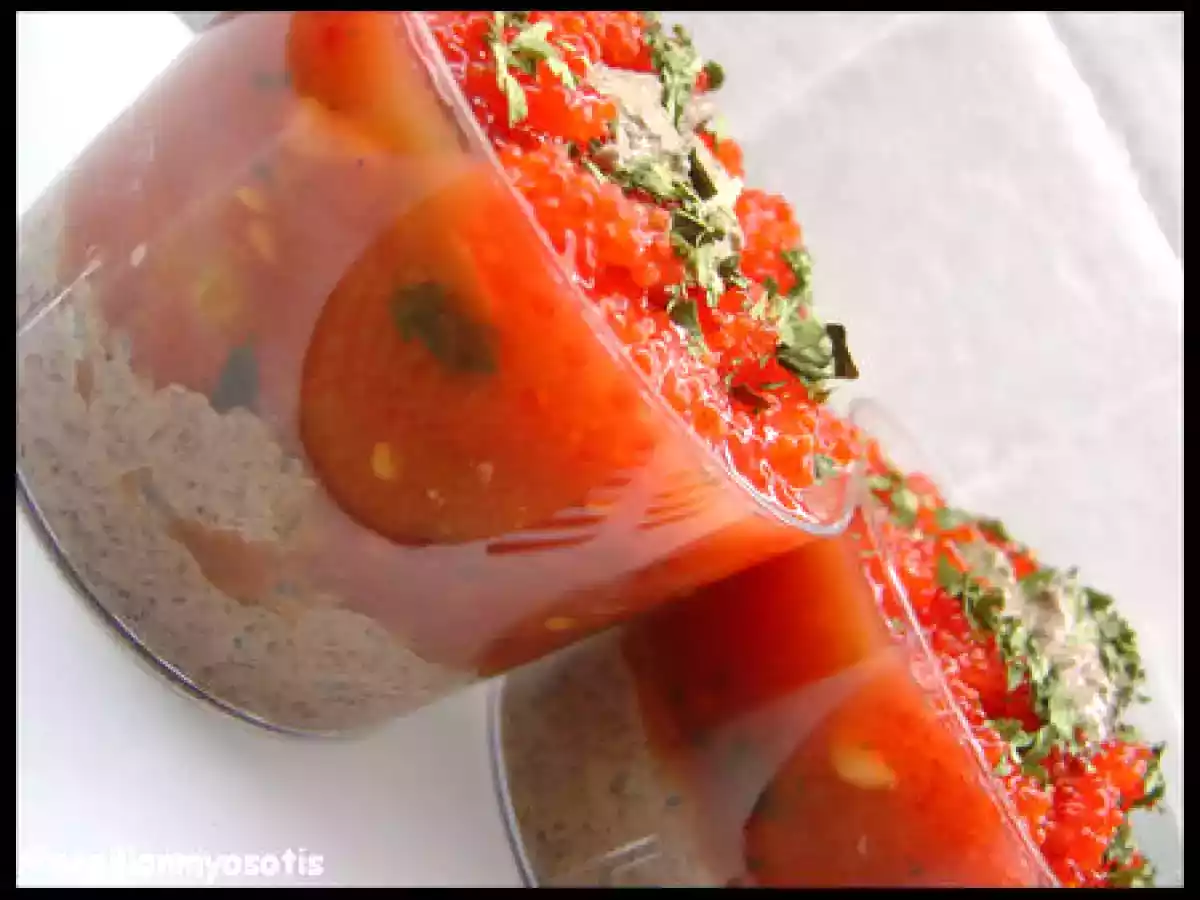 VERRINES TOMATES, OLIVES & OEUFS DE LOMPE