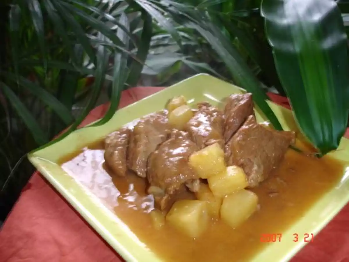 Viande de veau aux ananas/moutarde et pain d'épice