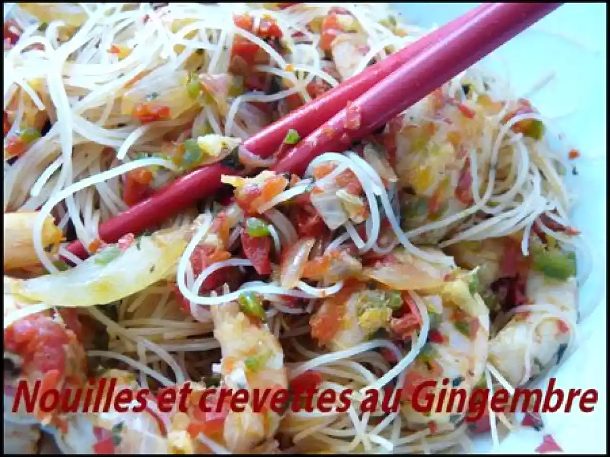 WOK CREVETTES - POIVRONS- GINGEMBRE ET NOUILLES CHINOISES
