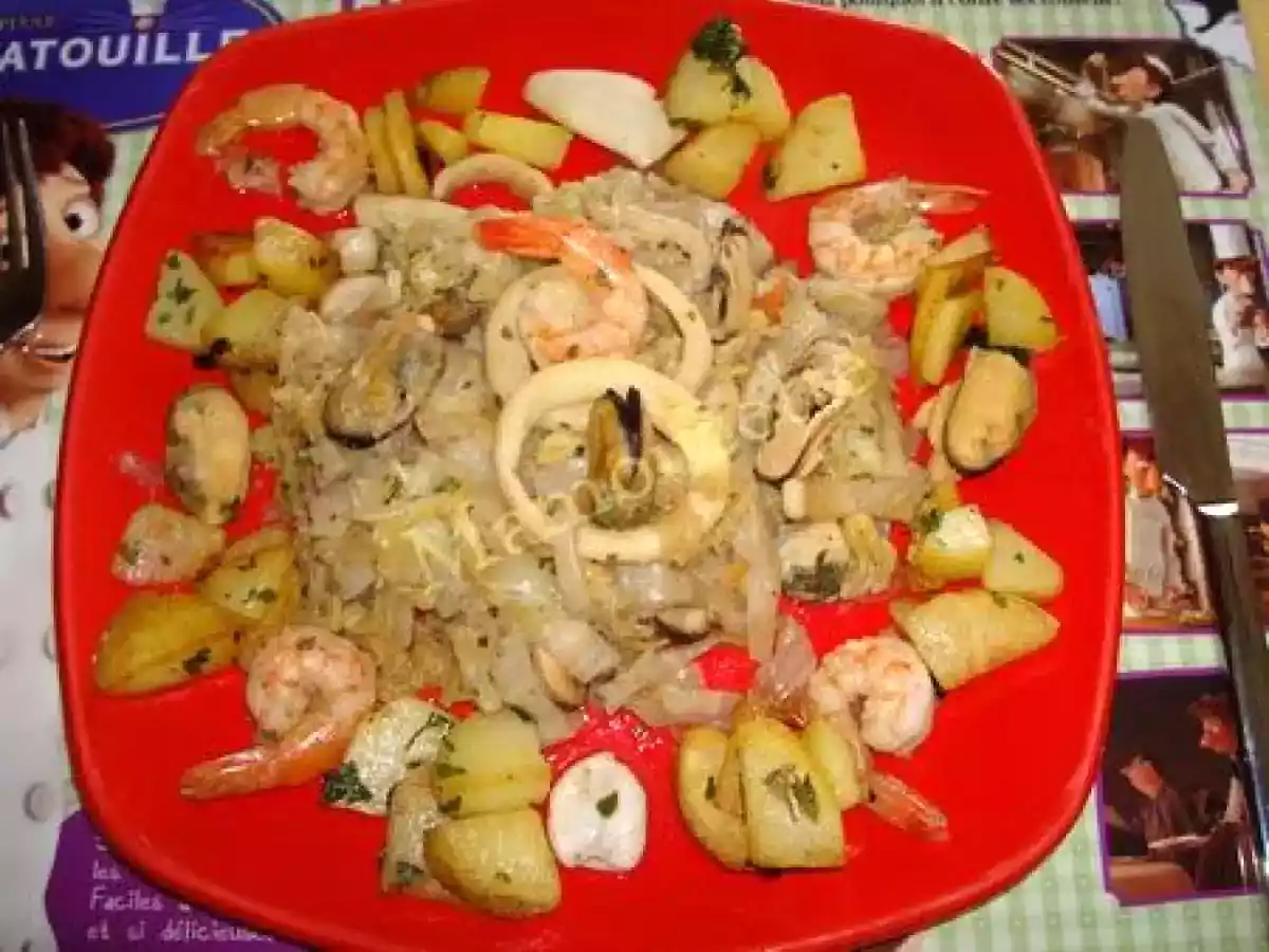 Wok de chou chinois aux fruits de mer au piment d'espelette