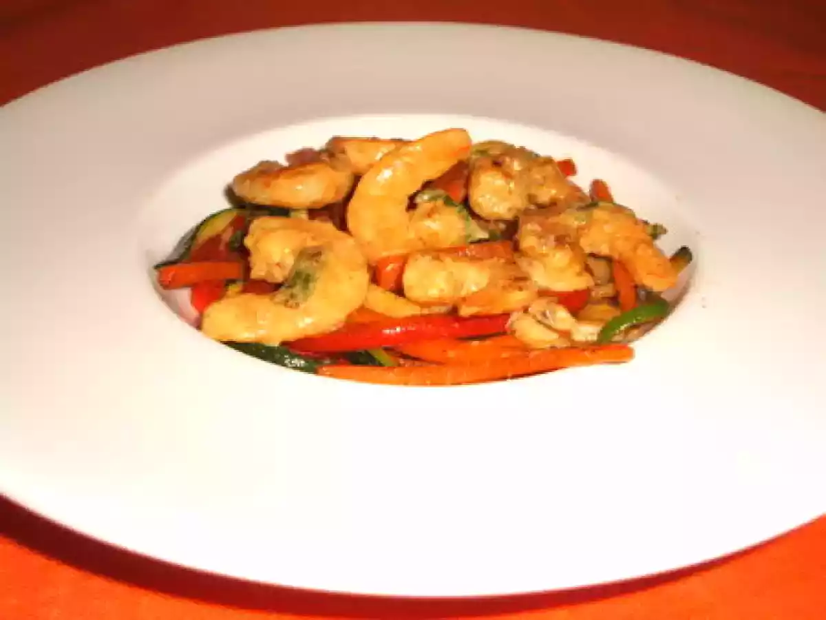 Wok de crevettes au curry & légumes croquants