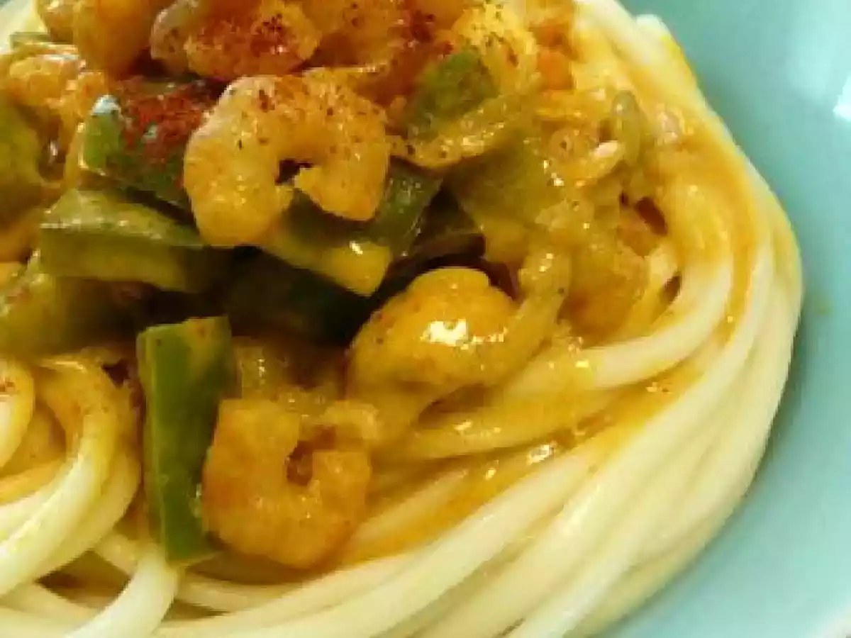 Wok de crevettes et poivron vert au paprika et ses udons - photo 3