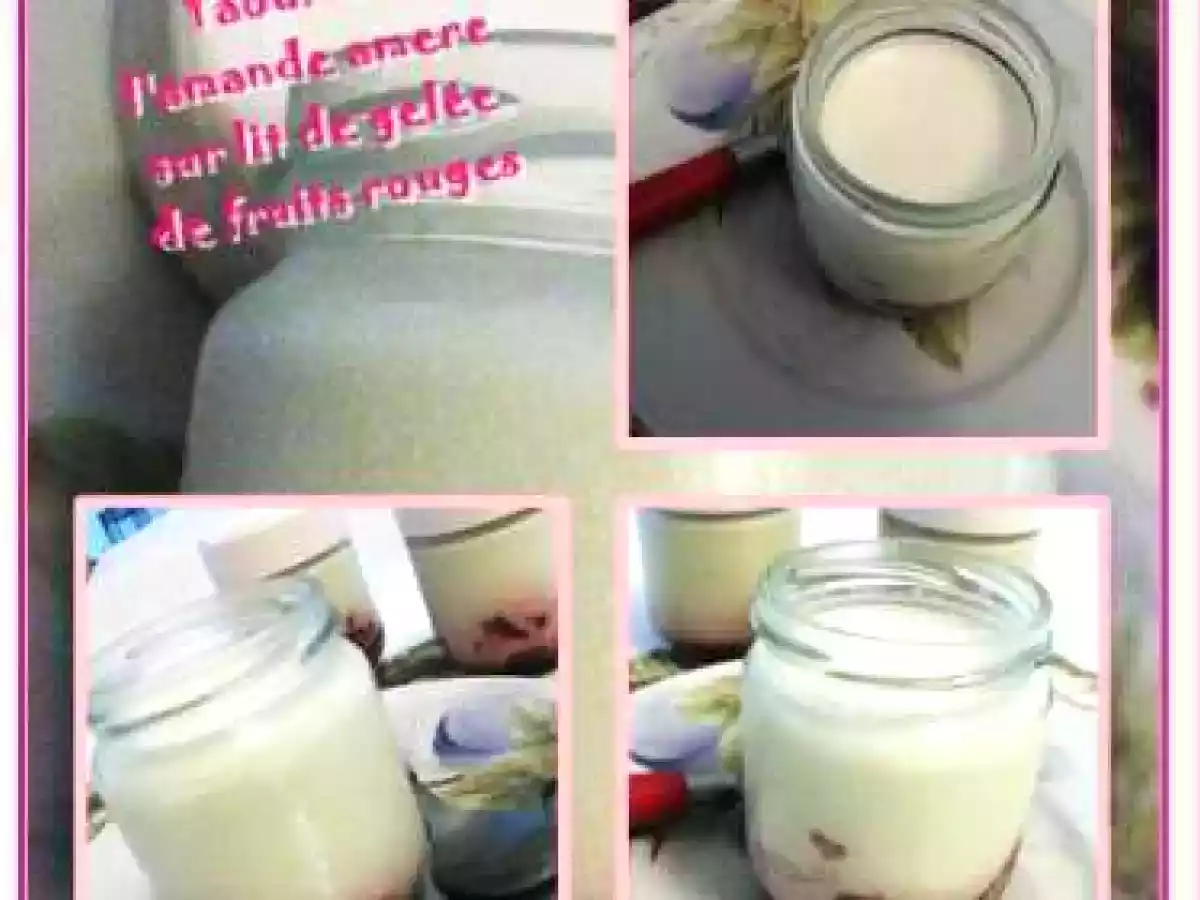 Yaourt Amande amère et gelée de framboise